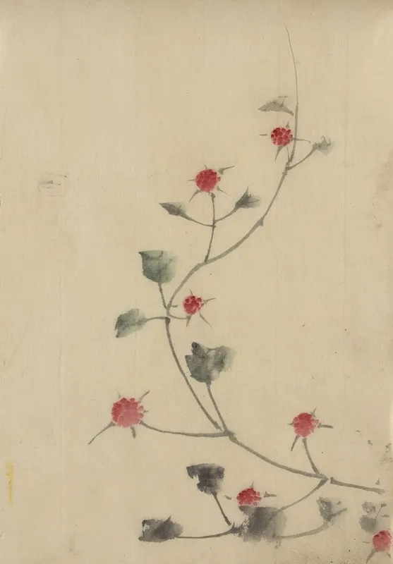Small Red Blossoms On A Vine Wall Art by Katsushika Hokusai - High-Resolution Digital Print