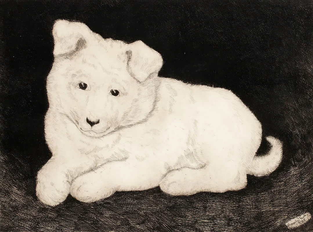 Sneggie White Puppy Wall Art by Hjalmar Hagelstam - High-Resolution Digital Print