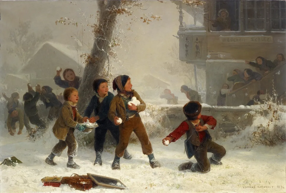 Snowball Fight Wall Art by Edouard Girardet - High-Resolution Digital Print