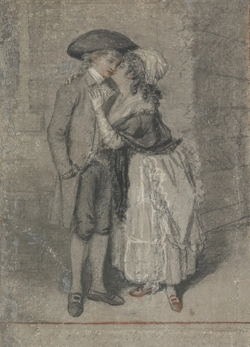 So She Caught Him And Kissed Him Proverbs Chapter Vii Verse 13 Wall Art by John Raphael Smith - High-Resolution Digital Print