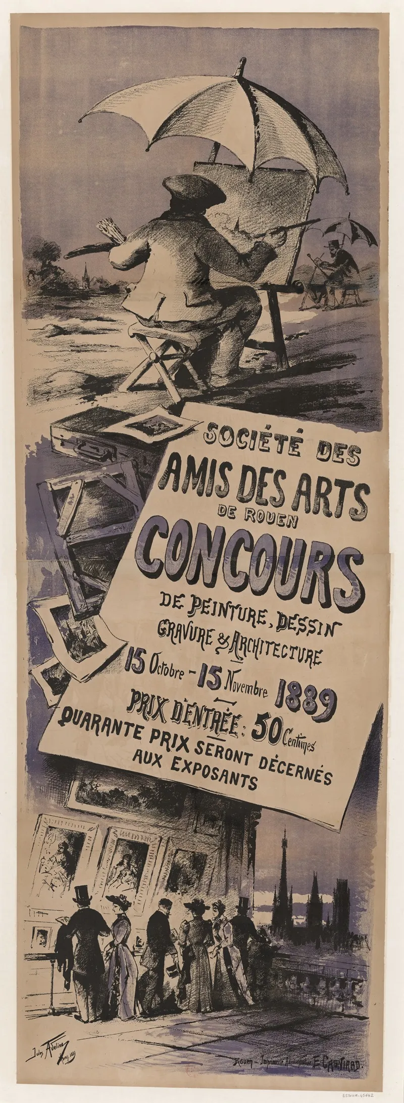Societe Des Amis Des Arts De Rouen Concours De Peinture Dessin Gravure Architecture Wall Art by Imp. E. Cagniard - High-Resolution Digital Print