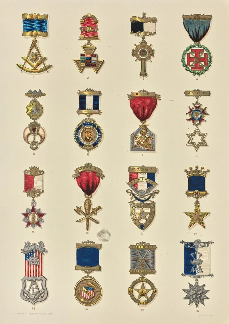 Society Emblems Past Officers Jewels Wall Art by F. E. Wright - High-Resolution Digital Print