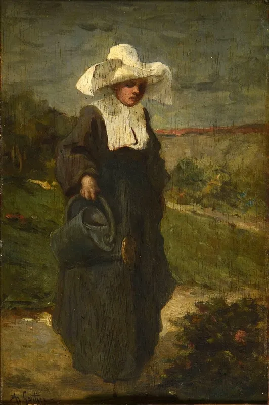 Soeur De Charite Arrosant Des Fleurs