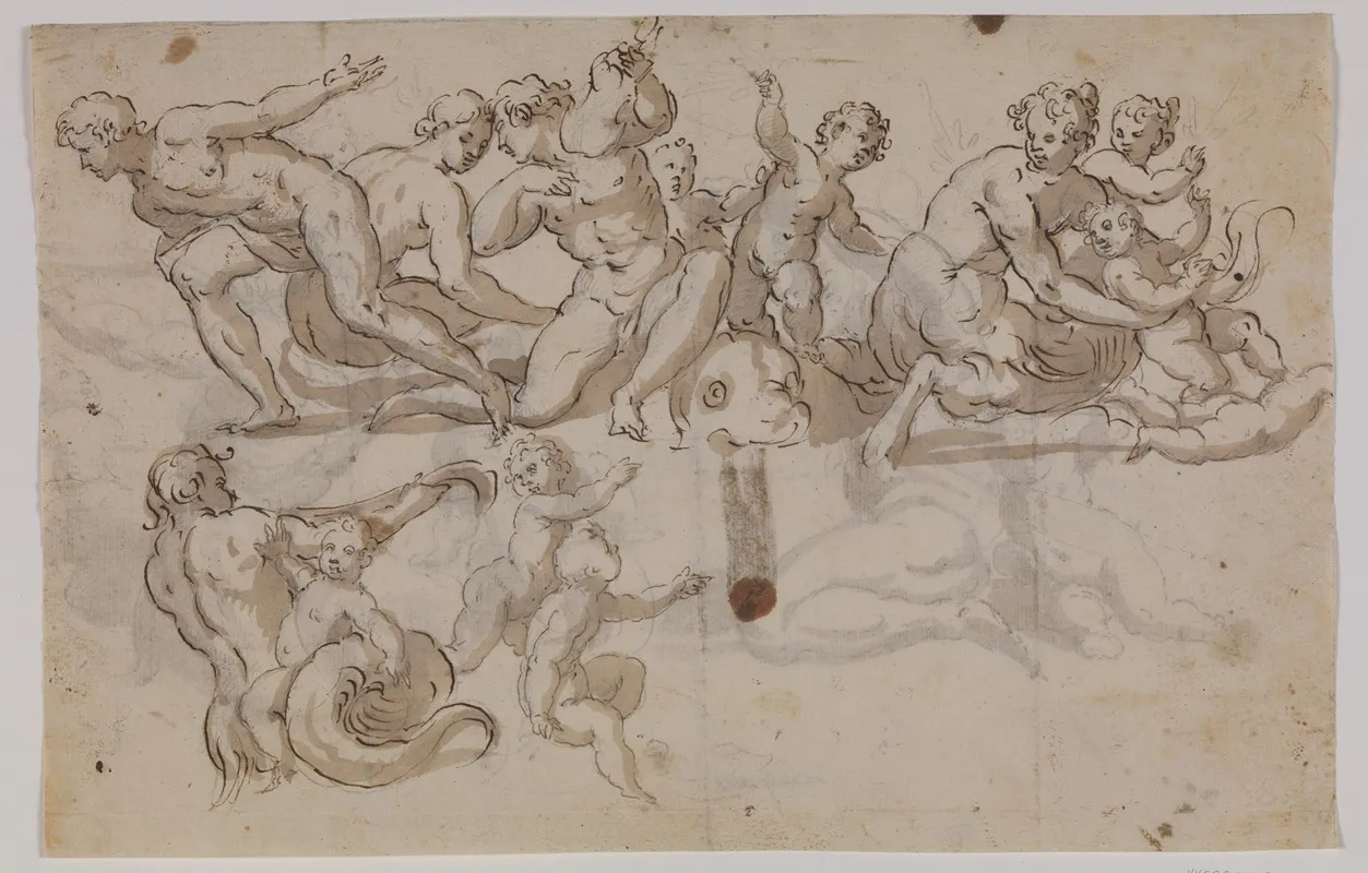 Soheste Tritoner Og Putti Ridende Pa Delfiner Wall Art by Giuseppe Alabardi - High-Resolution Digital Print