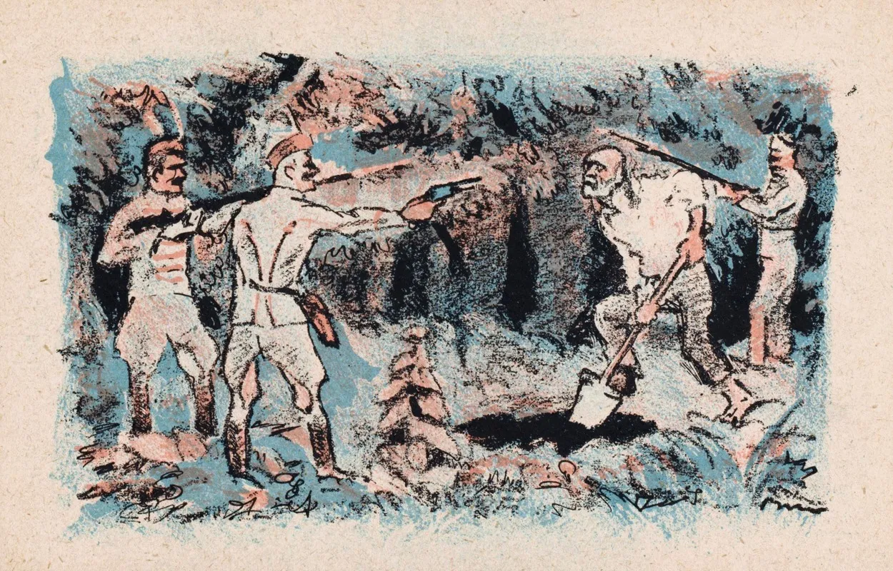 Soldaten Houden Een Gravende Man Onder Schot Wall Art by Mihály Biró - High-Resolution Digital Print