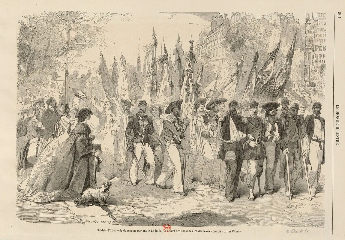 Soldats Dinfanterie De Marine Portant Le 28 Juillet A Lhotel Des Invalides Les Drapeaux Conquis Sur Les Chinois Wall Art by Edmond Morin - High-Resolution Digital Print