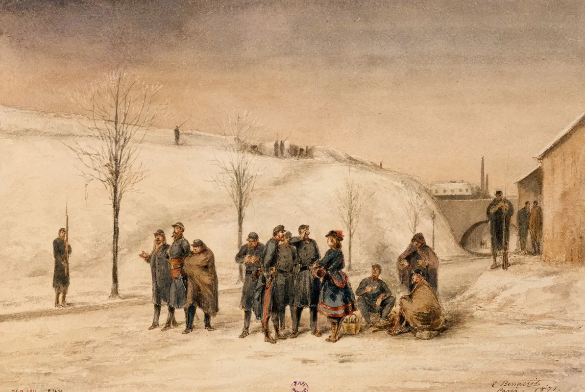 Soldats Et Cantiniere Aux Fortifications Wall Art by Louis-Emile Benassit - High-Resolution Digital Print