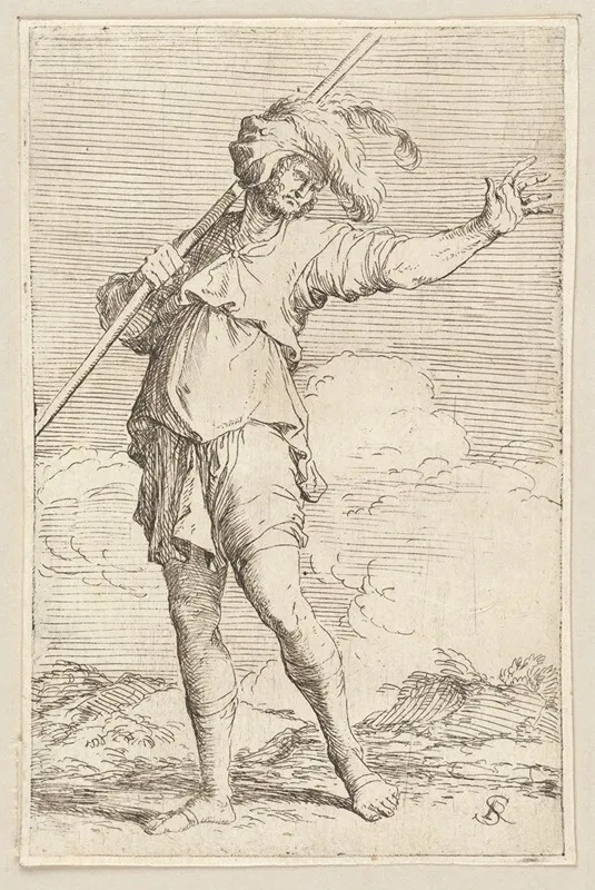 Soldier Carrying A Cane Striding Toward The Left