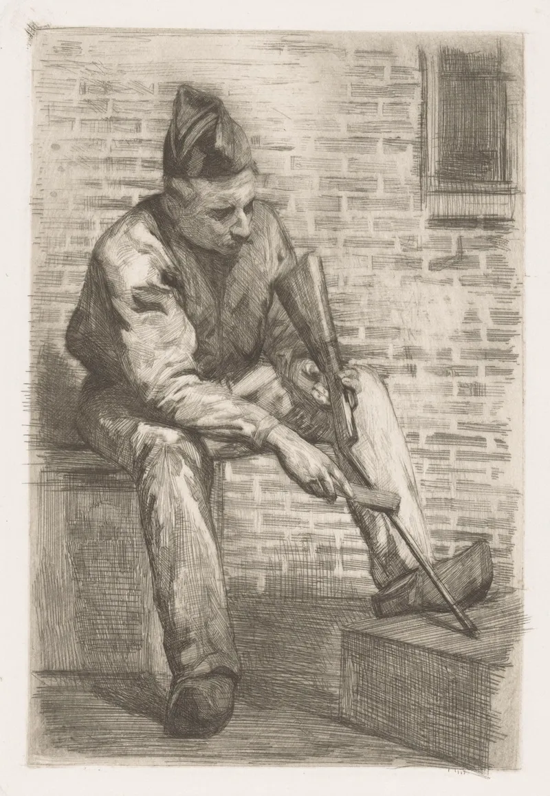 Soldier Cleaning His Rifle