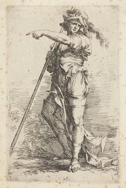 Soldier Holding A Cane In His Right Hand Pointing Toward The Left 2 Wall Art by Salvator Rosa - High-Resolution Digital Print