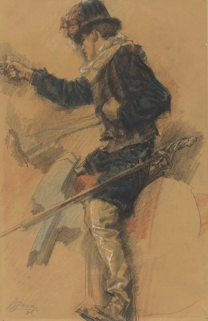 Soldier On Horseback In Spanish Dress With Drawn Pistol Wall Art by Johannes Hendricus Jurres - High-Resolution Digital Print