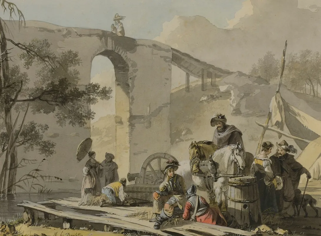 Soldiers And Their Women In An Encampment 2 Wall Art by Michel Duplessis - High-Resolution Digital Print