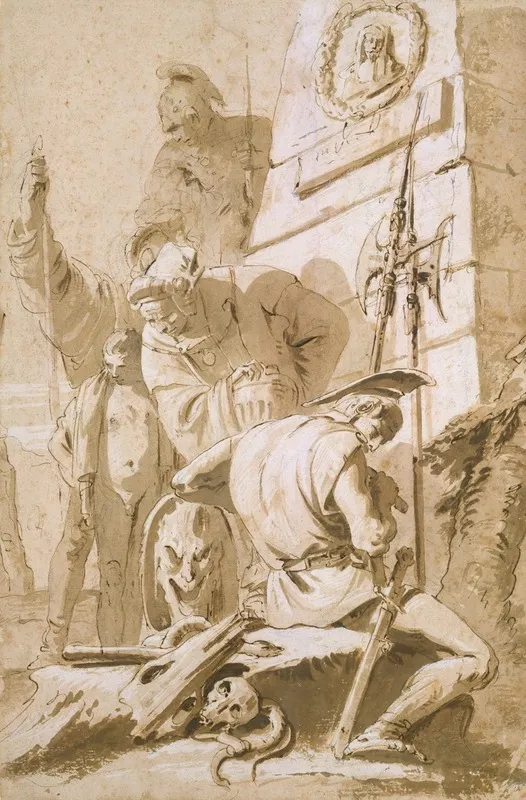 Soldiers Around A Monument Wall Art by Giovanni Battista Tiepolo - High-Resolution Digital Print