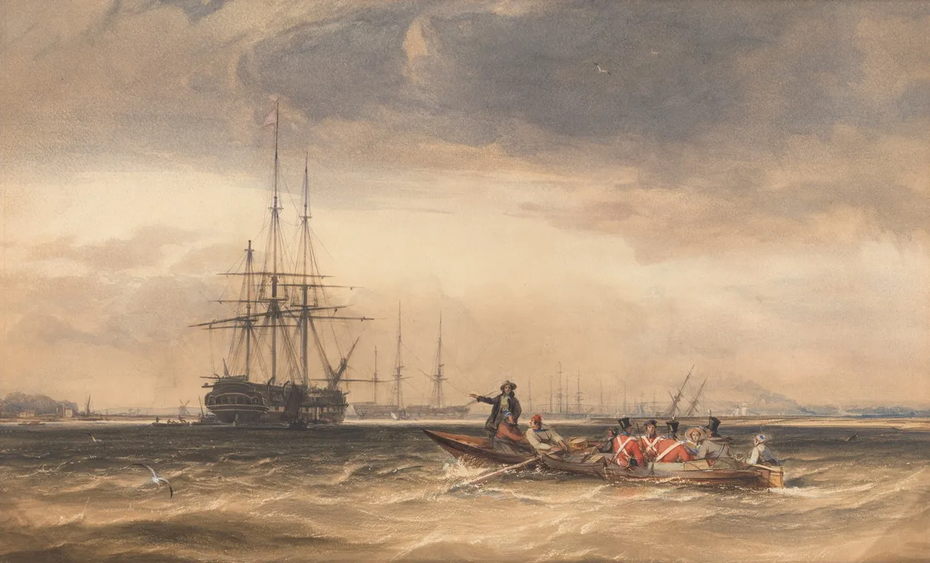 Soldiers Being Rowed Out To An Indiaman At Northfleet