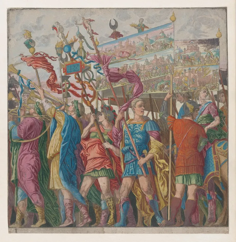 Soldiers Carrying Banners Depicting Julius Caesars Triumphant Military Exploits Wall Art by Andrea Mantegna - High-Resolution Digital Print