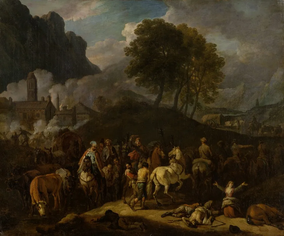 Soldiers Depart After Plundering Wall Art by Pieter van Bloemen - High-Resolution Digital Print