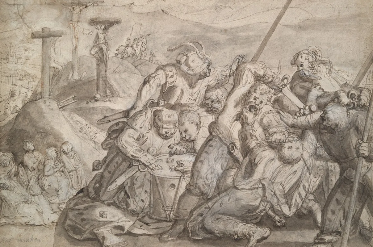 Soldiers Gambling For The Robe Of Christ Wall Art by Hans von Aachen - High-Resolution Digital Print