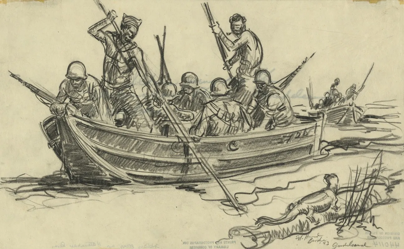 Soldiers Going Up The Matanakau River Wall Art by Howard Brodie - High-Resolution Digital Print