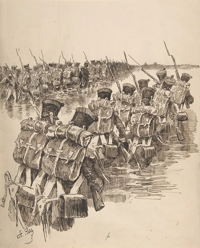Soldiers Marching In Water Wall Art by Charles-Henri Pille - High-Resolution Digital Print