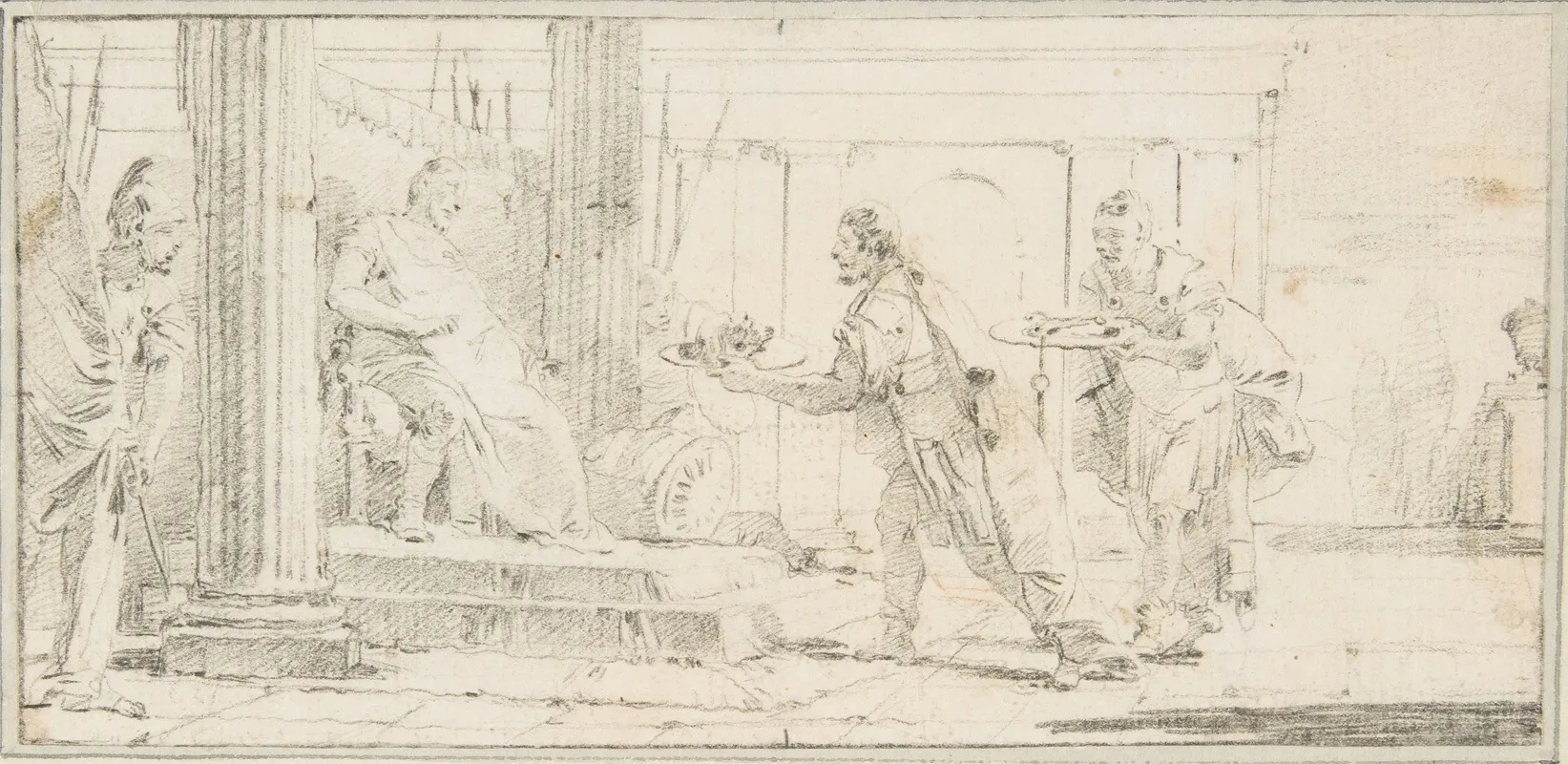 Soldiers Offering The Decapitated Head Of A Man And Keys To A General Wall Art by Giovanni Battista Tiepolo - High-Resolution Digital Print