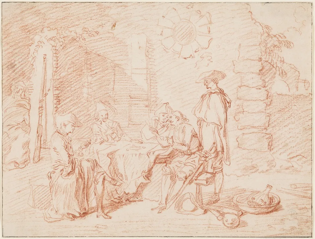 Soldiers Playing Cards In A Ruin Wall Art by Jean-Antoine Watteau - High-Resolution Digital Print