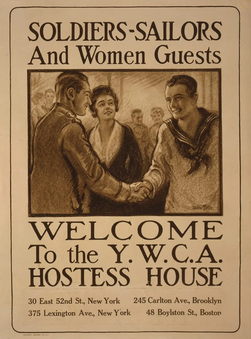 Soldiers Sailors And Women Guests Welcome To The Y W C A Hostess House Wall Art by Walter Tittle - High-Resolution Digital Print
