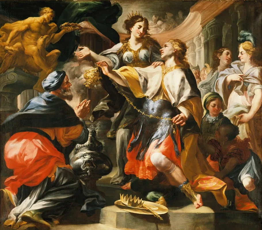 Solomon Worshiping A Pagan God Wall Art by Domenico Antonio Vaccaro - High-Resolution Digital Print