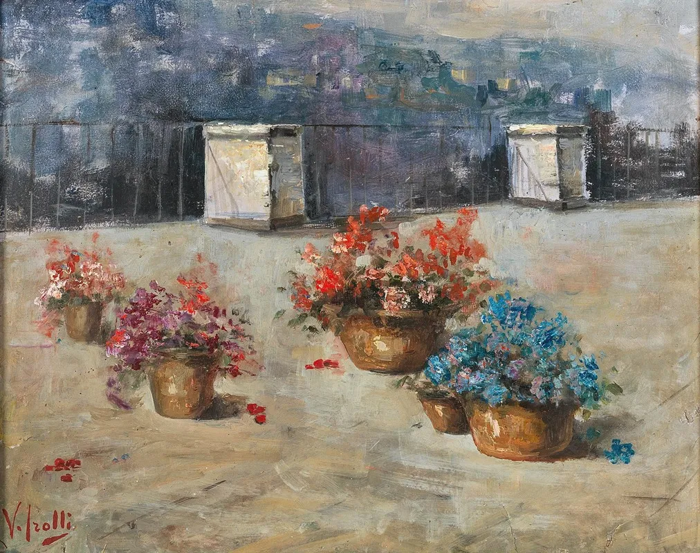 Sonnige Dachterrasse Mit Blumentopfen