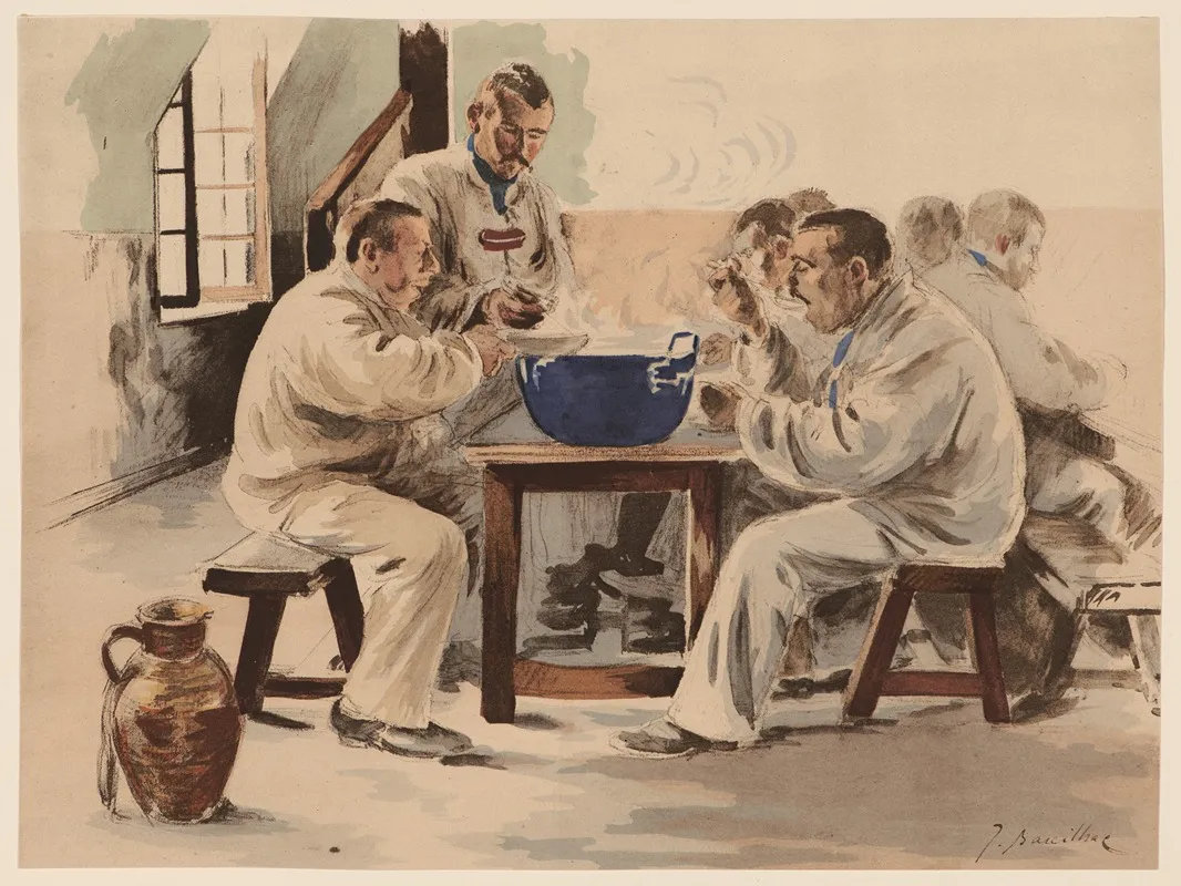 Soup In The Barracks La Soupe A La Chambree Wall Art by Jacques Baseilhac - High-Resolution Digital Print