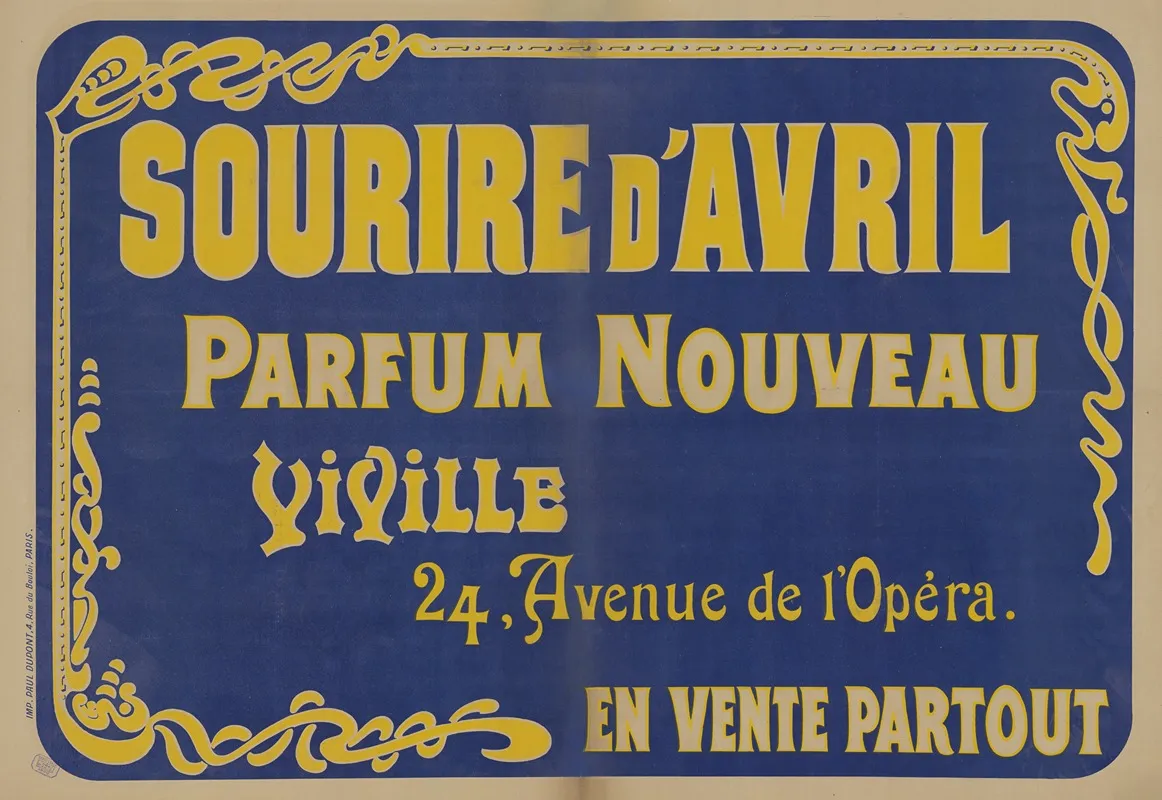 Sourire Davril Parfum Nouveau Viville 24 Avenue De Lopera En Vente Partout Wall Art by Imp. Paul Dupont - High-Resolution Digital Print