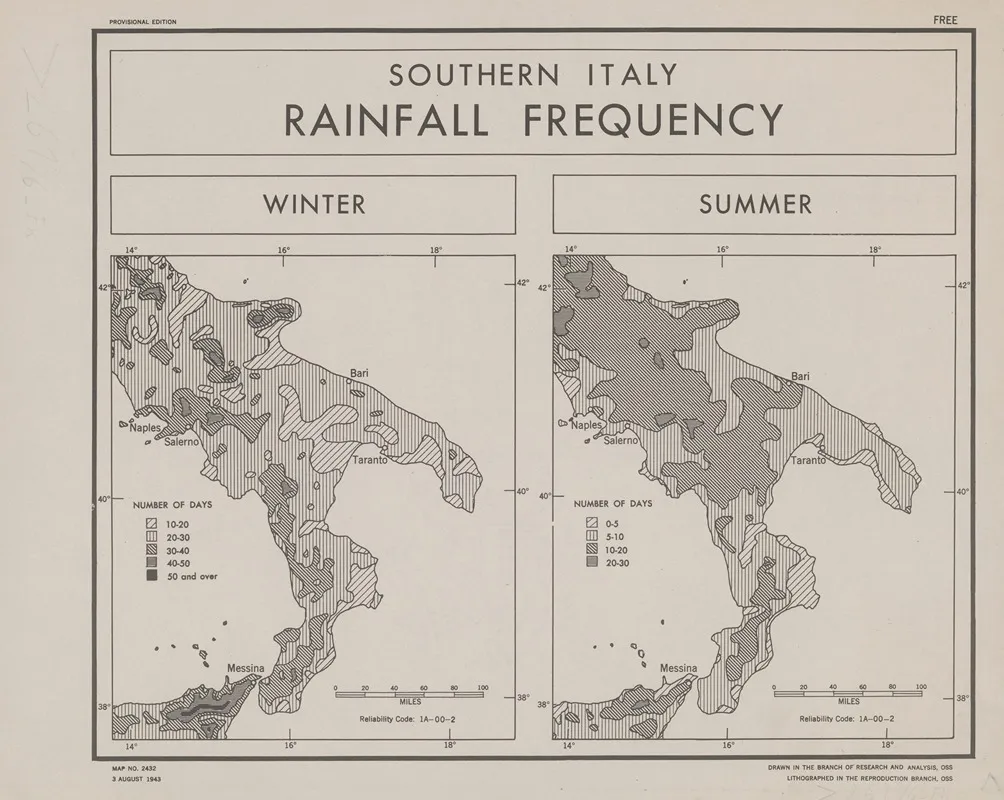 Southern Italy Rainfall Frequency Wall Art by Office of Strategic Services - High-Resolution Digital Print