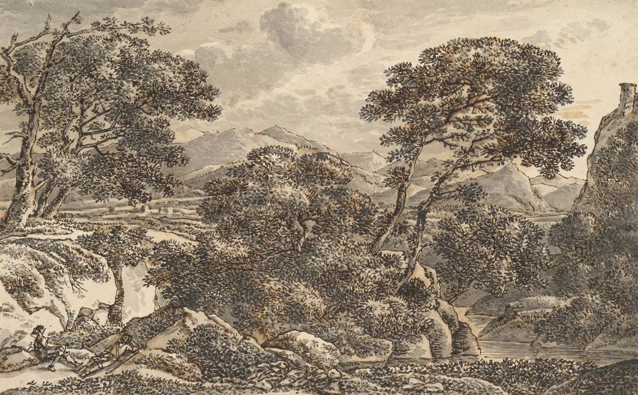 Southern Landscape With Resting Wayfarers At A River
