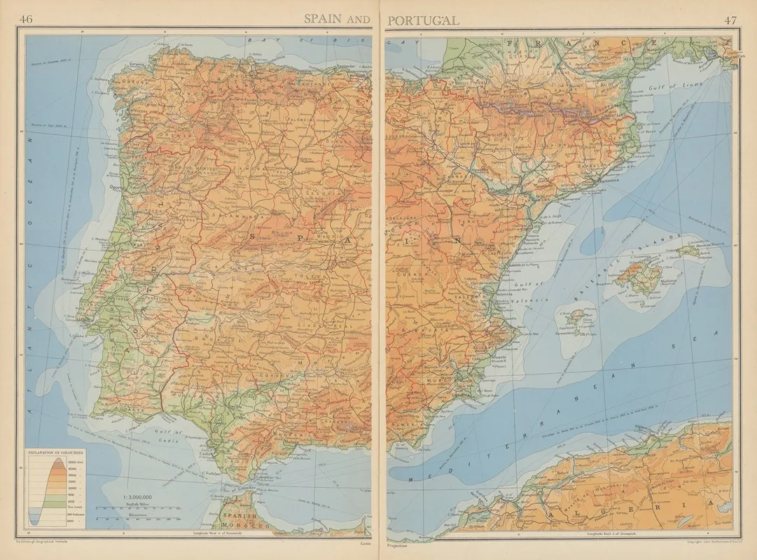 Spain And Portugal 2 Wall Art by John George Bartholomew - High-Resolution Digital Print