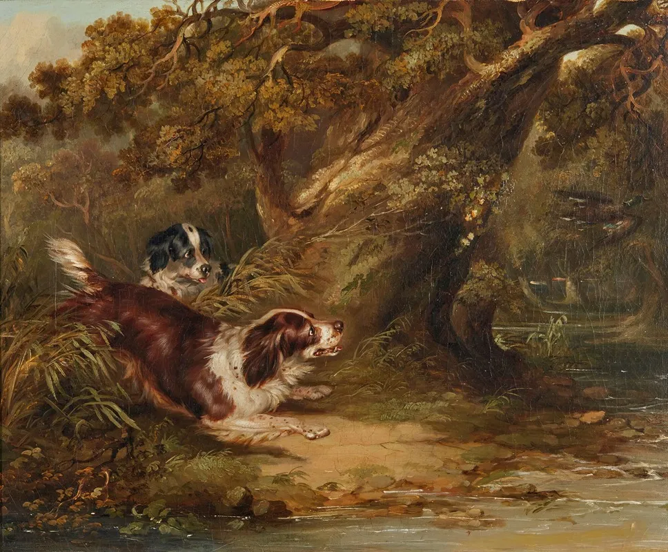 Spaniels Putting Up Duck Wall Art by George Armfield - High-Resolution Digital Print