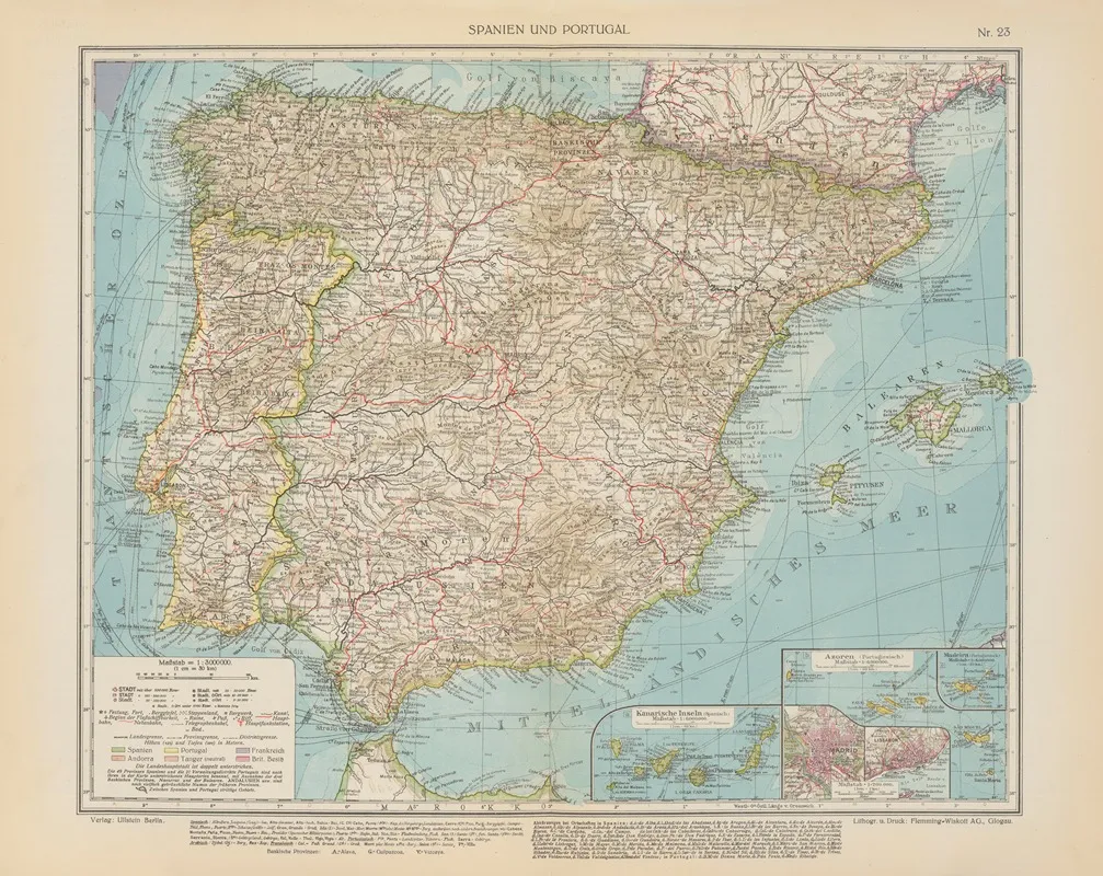 Spanien Und Portugal Wall Art by Geographisches Institut der Flemming-Wiskott - High-Resolution Digital Print