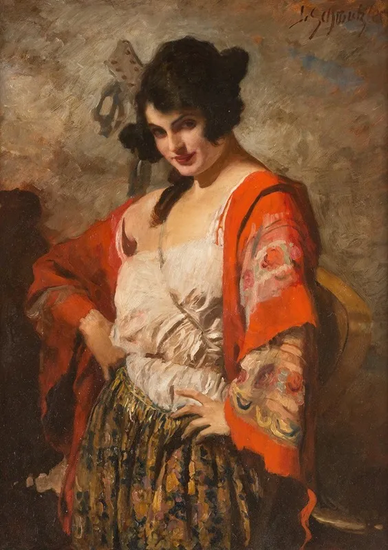 Spanish Beauty With Guitar Wall Art by Leopold Schmutzler - High-Resolution Digital Print