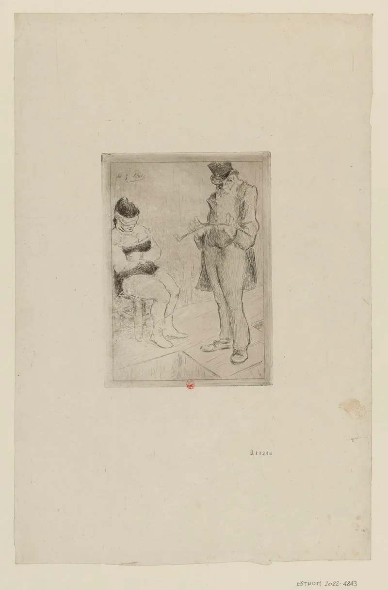 Spectacle Femme Aux Yeux Bandes Et Homme En Chapeau Haut De Forme Tenant Une Badine
