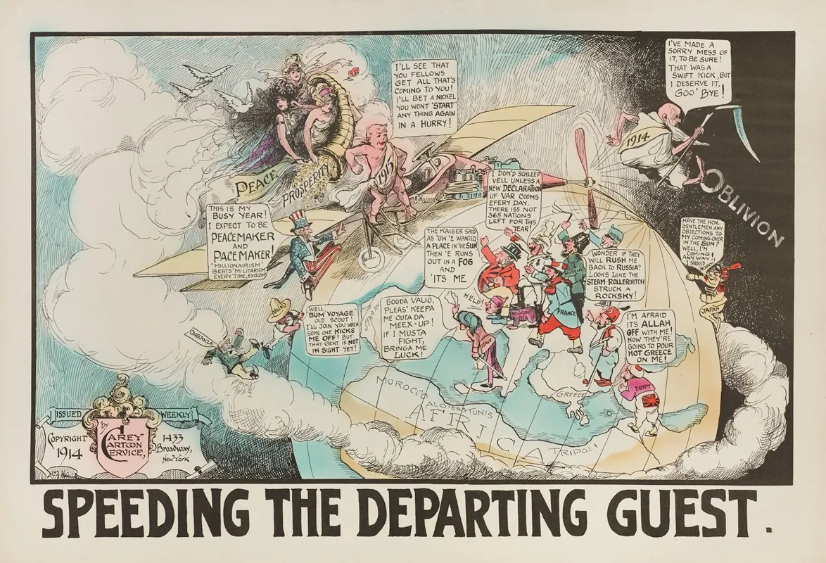 Speeding The Departing Guests Wall Art by Carey Cartoon Service - High-Resolution Digital Print