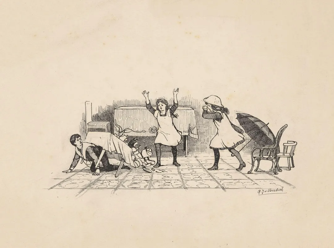 Spelende Kinderen Bij Een Omgevallen Tafel Wall Art by Gijsbertus Johannes van Overbeek - High-Resolution Digital Print