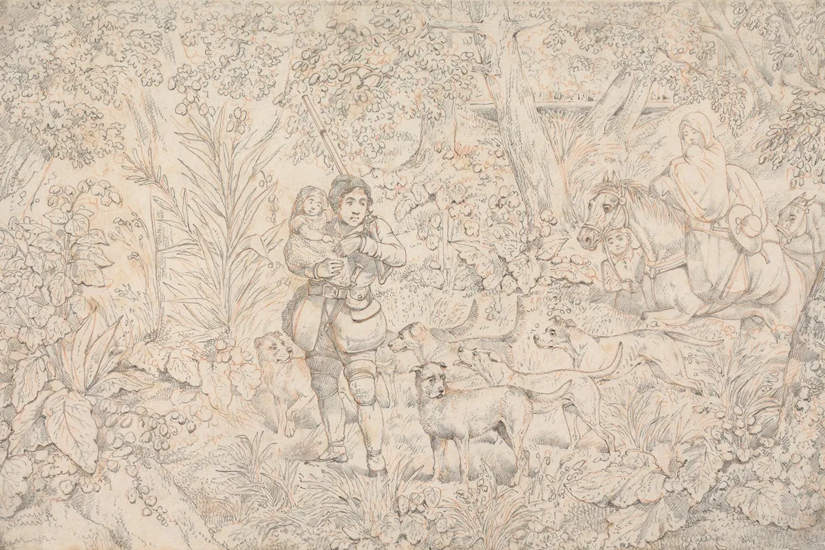 Sporting Incidents Drawing For The Soft Ground Etching Of Through The Wood