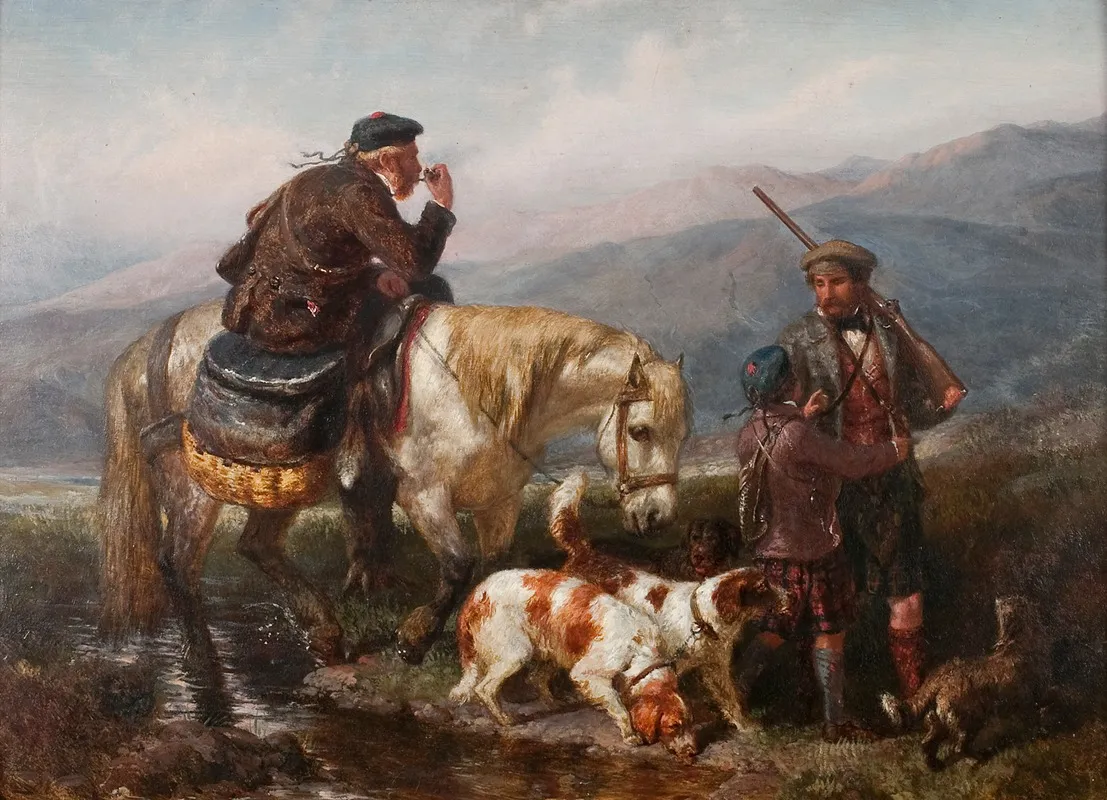 Sportsmen By A River Wall Art by John William Bottomley - High-Resolution Digital Print