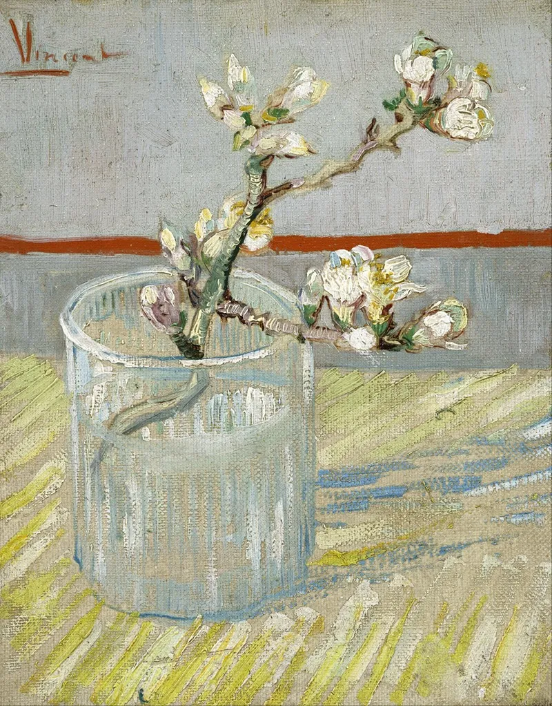 Sprig Of Flowering Almond In A Glass Wall Art by Vincent van Gogh - High-Resolution Digital Print