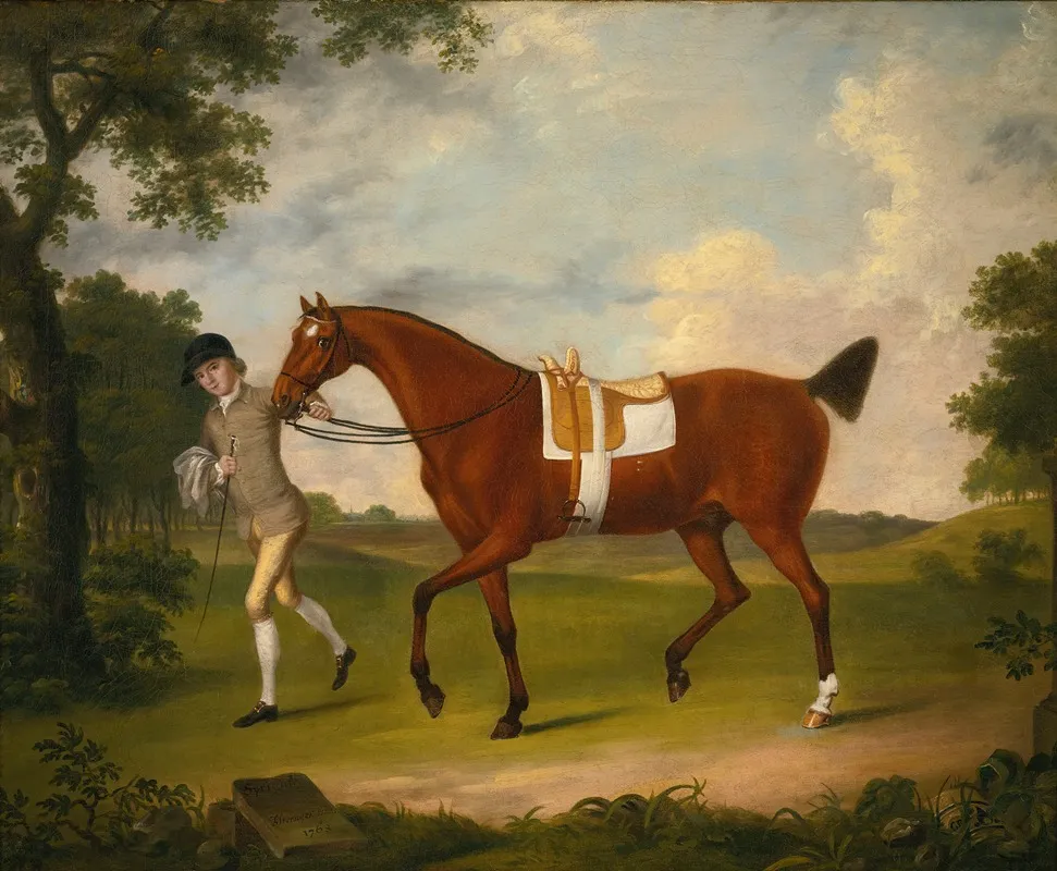 Sprightly A Ladys Hack Held By A Groom In A Landscape Wall Art by Francis Stringer - High-Resolution Digital Print