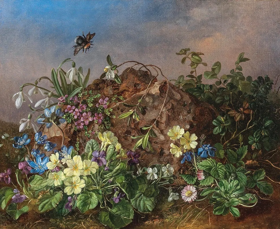 Spring Flowers With Bumblebee Wall Art by Theodor Petter - High-Resolution Digital Print