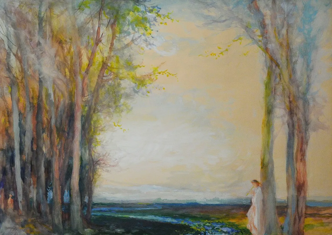 Spring Landscape With A Figure Playing The Pipe