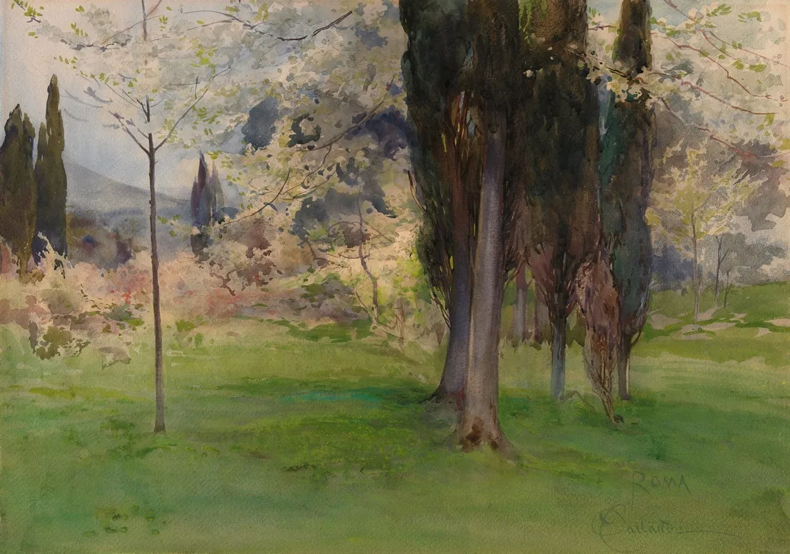 Spring Landscape With Trees Wall Art by Onorato Carlandi - High-Resolution Digital Print