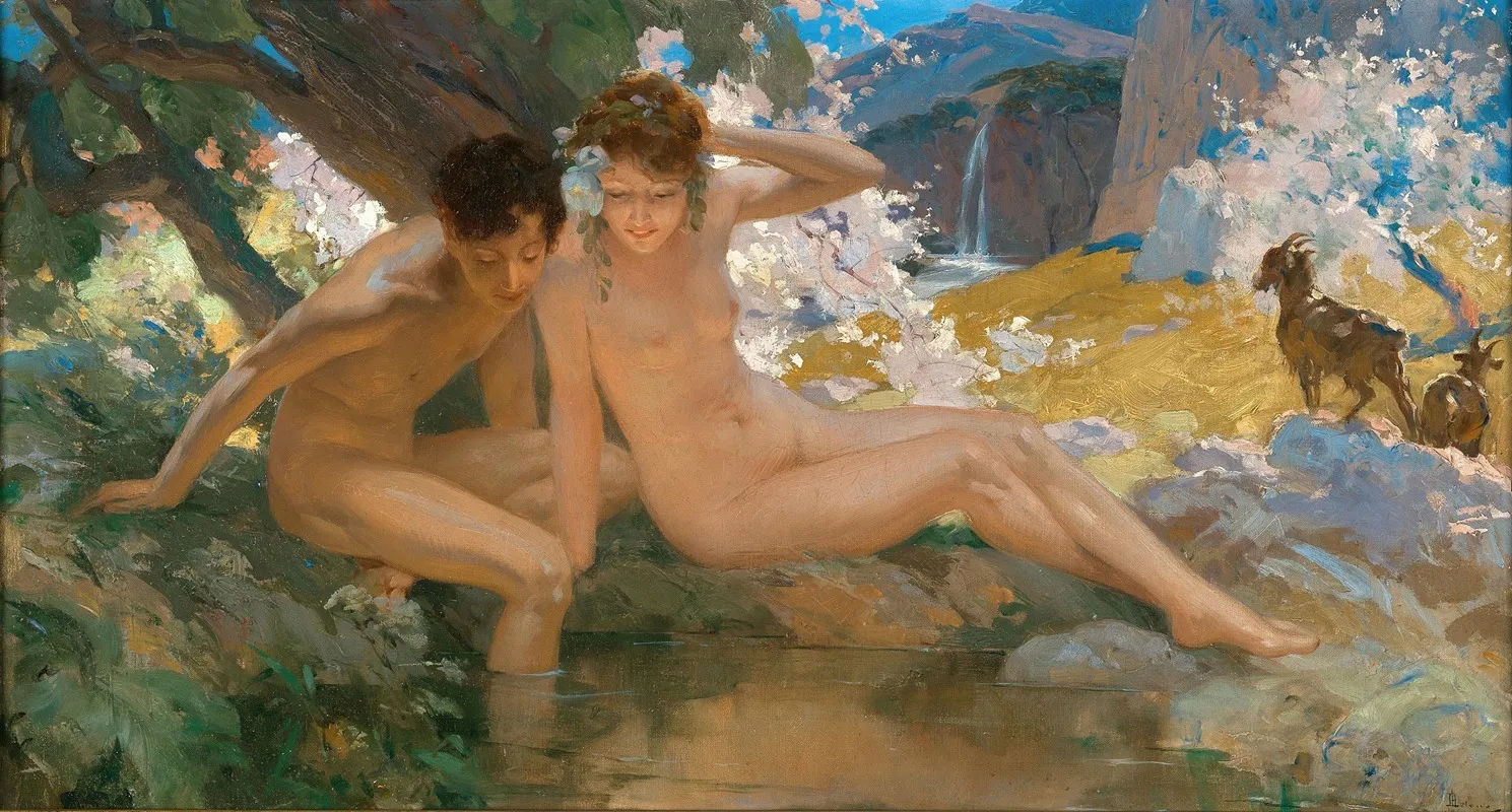 Springtime At A Creek Wall Art by Justin Edouard Rene Lelong - High-Resolution Digital Print
