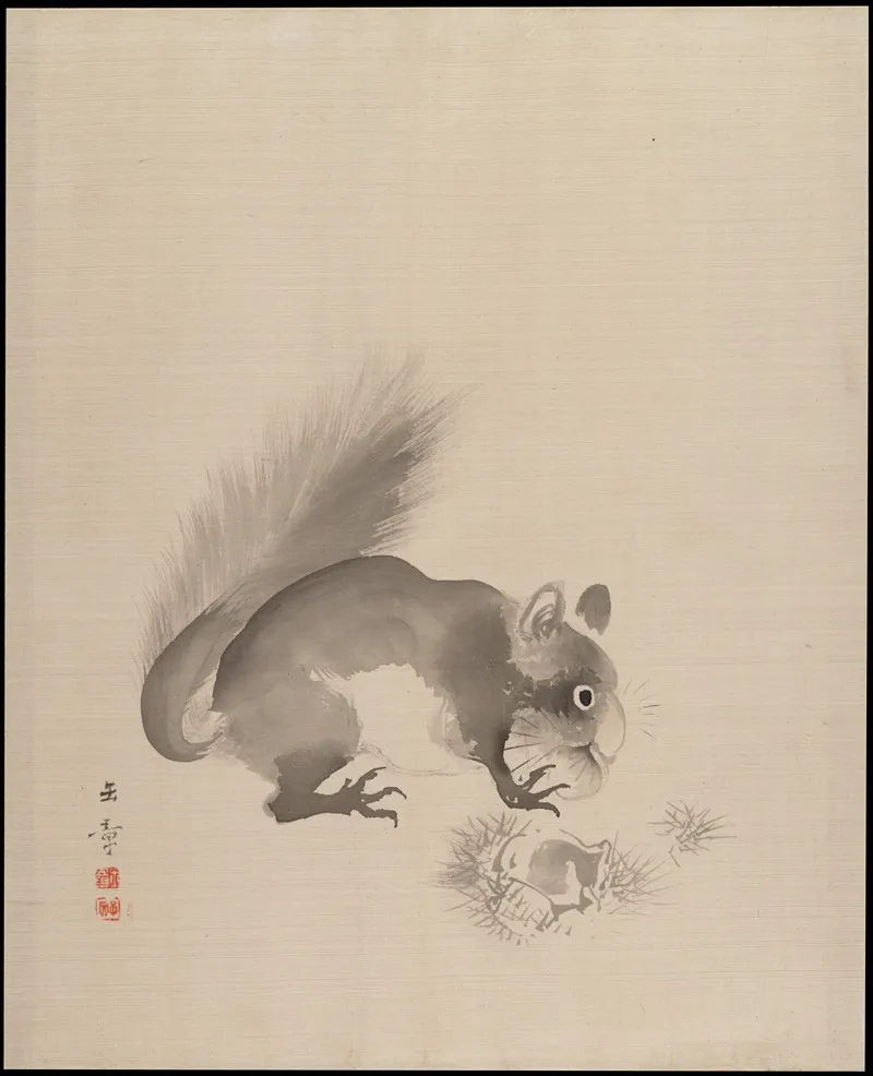 Squirrel Eating Chestnuts Wall Art by Kawabata Gyokushō - High-Resolution Digital Print