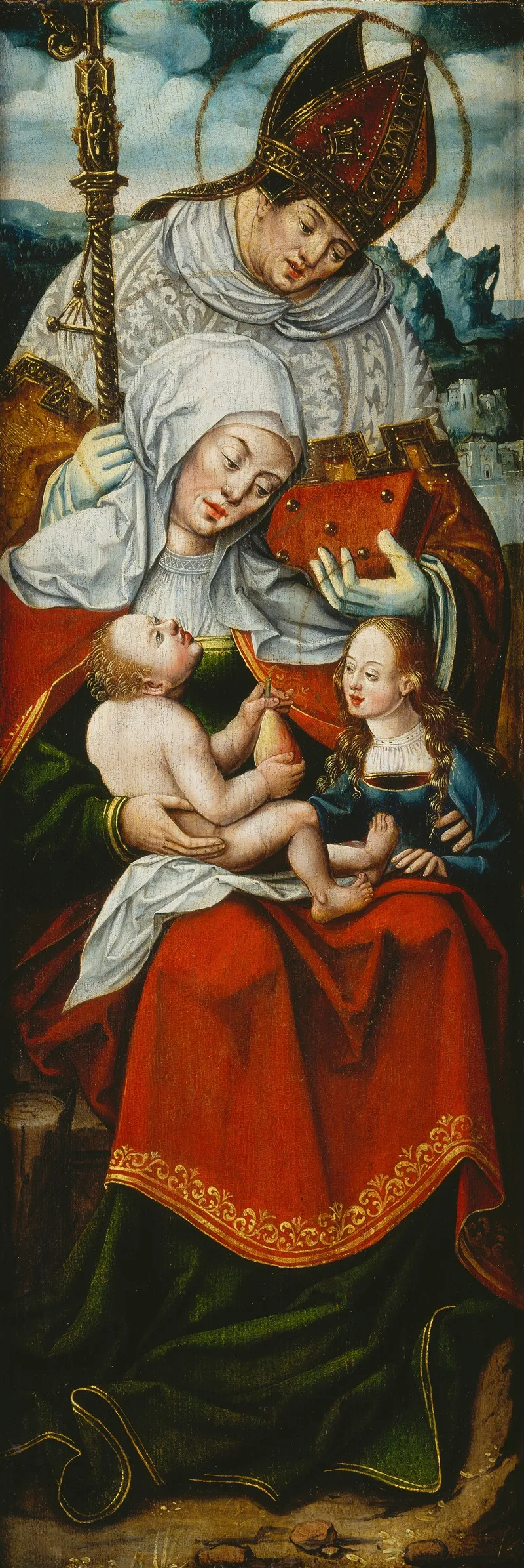 St Anne The Virgin And Child With A Bishop Saint Left Wing Of An Altarpiece Wall Art by Anton Woensam - High-Resolution Digital Print
