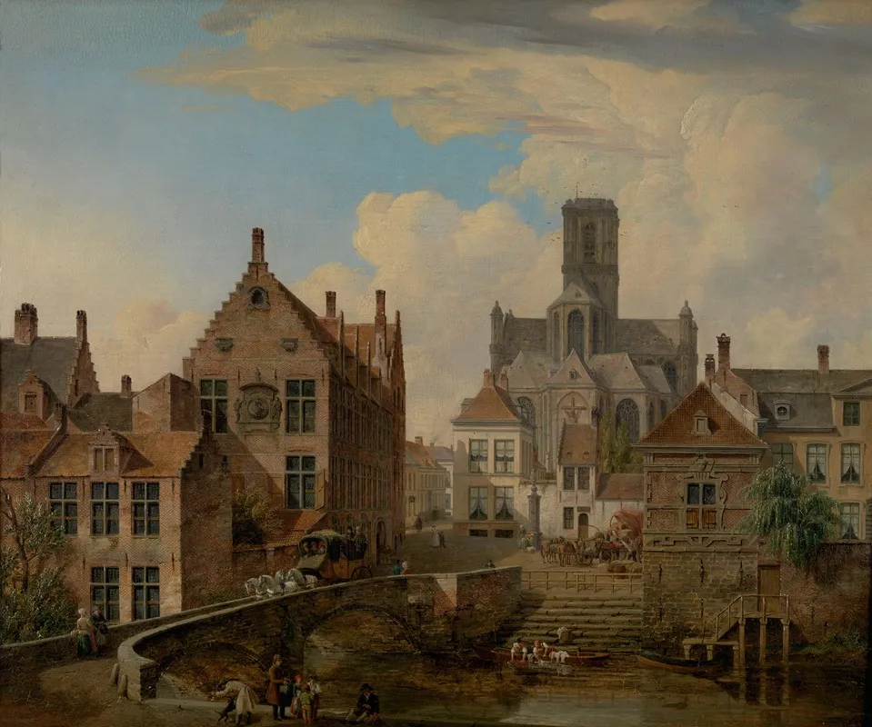 St Bavos Cathedral And The Reep In Ghent Wall Art by Pieter-Frans De Noter - High-Resolution Digital Print